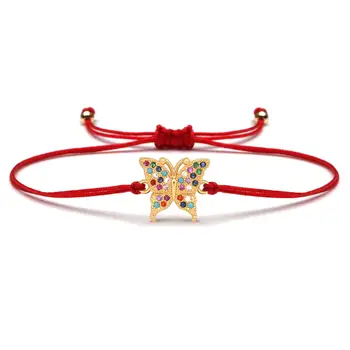Многоцветни Кубични Камъни Цирконий Цветен Мед Гривна Пеперуда За Жени CZ Crystal Насекомо Червена Линия Бижута за Подарък