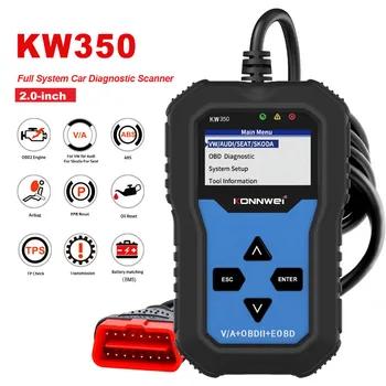 KONNWEI KW350 OBD2 Автоматичен Инструмент за Диагностика EPB Авто Скенер ABS airbag Маслена Лампа Авто Скенер Диагностичен Тестер KW208/KW850/KW650