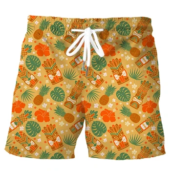 CLOOCL Модерен Мъжки къси Панталони Хавай Листа от Тропически Растения Маска Ананас 3D Печатни къси Панталони Летни Всекидневни Спортни Панталони