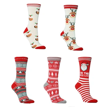 Дамски Коледни Чорапи Забавни Коледни Дядо Коледа Елха Снежинка Лосове Сняг Памучен Тръба На Екипажа Щастлив Чорап Мъжете Нова Година Забавен Соккен