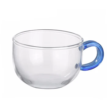 Удебелена термостойкая стъклена чаша млечни кафеена чаша меню с коктейли чаша кристален прозрачна чаша с цветна дръжка чаша за напитки, двойка чаши