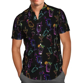 Ризи С Къс Ръкав и Принтом във формата На Чаша Вино За Мъже, Без Жилетка, Ризи с Копчета, по-Големи Размери, Хавайски Стил, Лято 2021, Окачена Риза