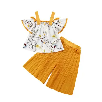 Модни Детски Блузи с флорални принтом за малки момичета + Свободни панталони, Комплект дрехи от 2 теми, Размер дрехи от 1 до 6 години