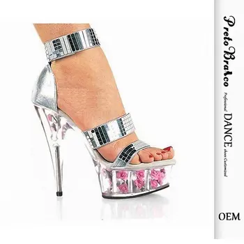Дамски обувки Розови Сандали На Висок ток с пайети, Основни танцови обувки със стоманена тръба за нощен клуб, ток 15 cm платформа 5 cm, YKC