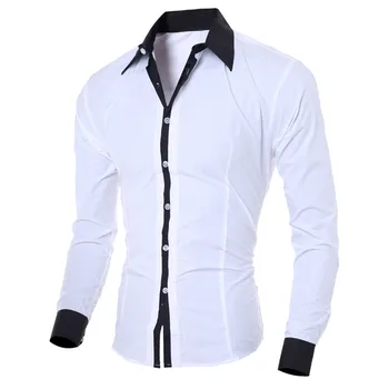70 # Мъжки Ризи, Модни Индивидуалност, Мъжки Ежедневни Тънка Риза С дълъг ръкав, Блуза, Черна и Бяла Мъжка Риза Стил Camisas De Hombre