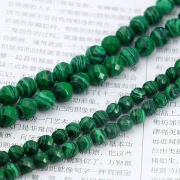 дамски Модни Бижута Зелен малахит фасетиран кръгла форма 6 мм и 8 мм размер на допълнително свободни мъниста 15 инча шарени камък