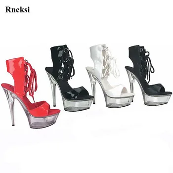 Rncksi/ дамски нова пикантна пролетна мода обувки на бретелях, сандали на висок ток 15 см, сватбени сандали на платформа за игри и танци на един стълб