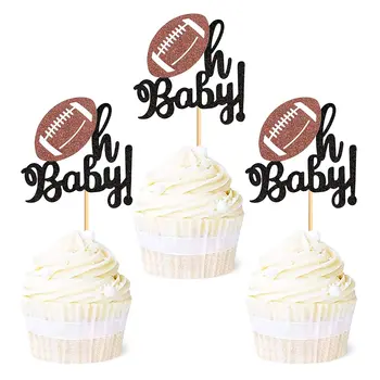 24 Опаковки по Ръгби Един Cupcake Топперы Блясък Американски Футбол 1-ви Рожден Ден на Cupcake Избира Спортна Тема Един Cupcake Декори