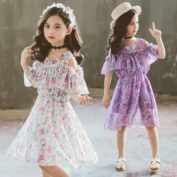 2021 Нова Лятна рокля за момичета Детски Дрехи Тенденция Шифоновое рокля Бебешки Ежедневни рокли Принцеса от 10 до 12 години на Дрехи за момичета