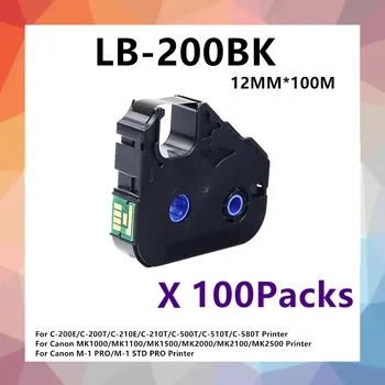 100PK 12 мм*100 м Этикеточная ЛЕНТА LB-200BK За Canon Етикети за Принтер Касета MK1500/MK2100/MK2500 Офис Окабеляване Окабеляване