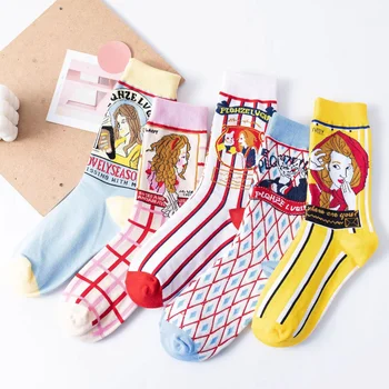5 двойки/лот, Висококачествени Дамски чорапи с герои от анимационни филми, памучни Удобни и дишащи Чорапи, всесезонни Топли Чорапи За Дамите
