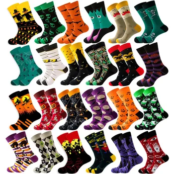 20 Двойки Анимационни Модни Мъжки Чорапи за Деня на вси Светии, Памучни Абсорбиращи Потта Чорапи със Средна Дължина За Момчета, Чорапи за Хелоуин, Есен-Зима