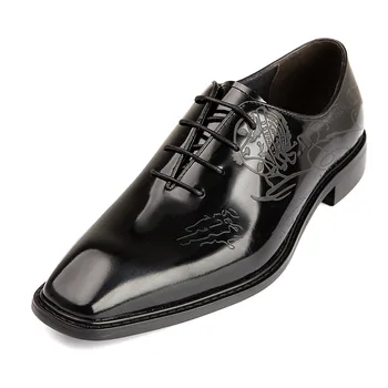 Модерна Нова мъжки обувки от лачена кожа с лазерно гравиран, мъжки Кожени обувки в бизнес стил, британска Обувки от естествена Кожа с квадратни пръсти