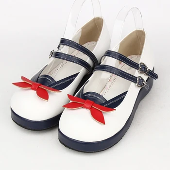 По-големи Размери, пролетен дамски обувки в стил лолита, Тъмно сини обувки за cosplay, Sailor Moon, дамски кожени обувки на равна подметка, обувки принцеса в платформата