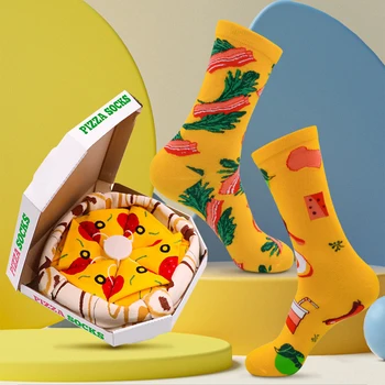 Мъжки и дамски Чорапи за Пица, Творчески Персонализирани Дизайн, Чорапи в Коледна Кутия за Подарък, Средни Удобни Памучни Чорапи, Подарък За Рожден Ден