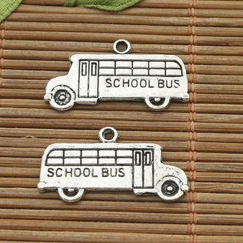 20pcs тибетски сребърен цвят, изработени 2-трети страни окачване за дизайн на училищния автобус H3859