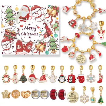 WANGAIYAO Златен Коледен Календар за Обратно Броене Подарък Кутия Комплект направи си САМ Мъниста Бижута 
