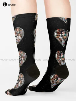 Хасбулла Сърцето Колаж Хасбулла Магомедов Чорапи Мъжки Черни Чорапи Персонализирани Потребителски 360 ° Цифров Печат Подарък Harajuku Пъстри