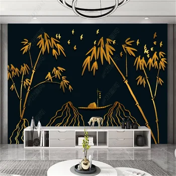 Новата Китайска Златна Линия Рисувани Стенни Yuanshan Bamboo Национален Прилив На Тапети За Хола Фон Тапети Начало Декор