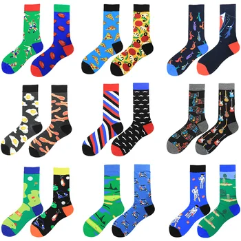 Креативни модни цветни чорапи AB, асиметрични мъжки модни чорапи, интересни чорапи от чист памук, щастливи чорапи
