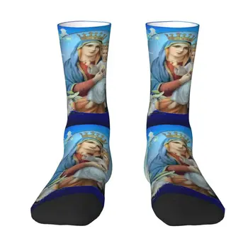 Кавайные Чорапи с Принтом на Дева Мария за Мъже И Жени, Стрейчевые Летни Есенно-Зимни Католически Християнски Чорапи за Екипажа