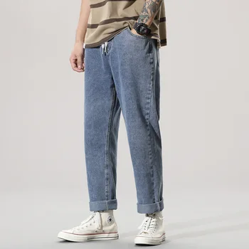 2022 Нова Градинска Облекло Широки Дънки За Мъже Корейската Мода Преки Свободни Широки Мъжки Панталони Мъжки Дрехи Светло Синьо Голям Размер