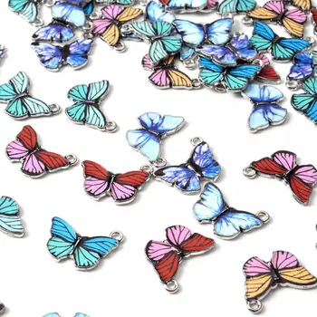 10шт 15*21 mm Цветна Пеперуда Сплав на Метални Капка Масло Висулка За 