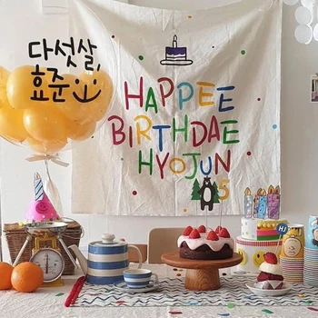 Ins Tide Южна Корея Уеб Знаменитости На Рожден Ден На Фона На Стенен Монтаж Знаме Виси Плат Детски Вечерни Украса Подпори За Фотосесия