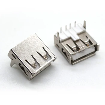 30 бр A / F 90 ° - потопете между пръстите директен USB велпапе железен корпус бяло лепило, без задната капачки на USB женски основен хоризонтален USB конектор