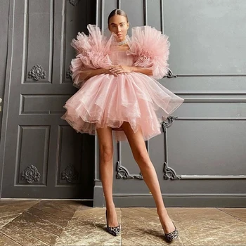 Модно Официална Вечерна рокля, Елегантно Розово Тюлевое рокля Трапецовидна форма и Чаена Дължина, Модерна рокля за Бала, Вечерна рокля 2022, Vestidos De Gala
