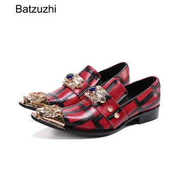 Batzuzhi/Мъжки Обувки в италиански стил; Червени модела обувки От естествена Кожа, мъжки Вечерни и Булчински Обувки Без Обков с остър железен пръсти за Мъже
