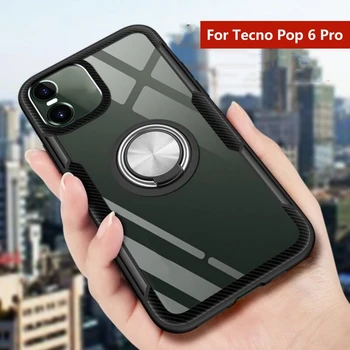 Калъф За Tecno Pop 6 Pro Калъф устойчив на удари Прозрачна Броня За Tecno Pop6 Pro Пръстен на Притежателя на Телефона Капа Прозрачен Силиконов Калъф От TPU