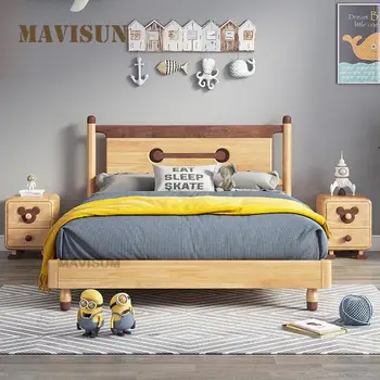 Детско Легло За Момче, Легло От масивно Дърво, Модерен Минималистичен Сладък Cartoony Дизайн, Бебешко Легло 1,2 м, Малък Апартамент, Комплект Мебели За Спалня