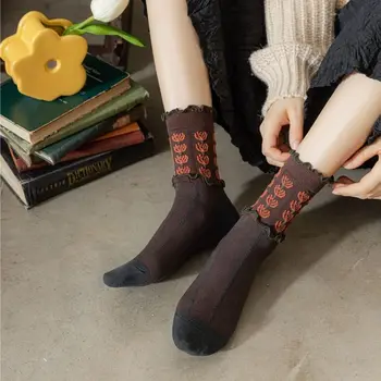 Есенно-зимни памучни чорапи с дълъг штапельным на ръба и съраунд цветен Модел, подходящи за Цвета на средната част на ретро-Кавайные Универсални памучни чорапи