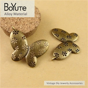 BoYuTe (40 бр./лот) 38*29 мм, Античен Бронз цвете, окачване-пеперуди, Реколта Висулки с сплав, Подходящи за производство на бижута със собствените си ръце