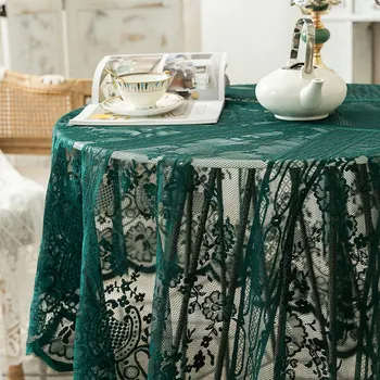 Зелена Лейси Декоративна Покривка за Маса Кръгли Покривки са Подходящи за сватба, Рожден Ден, Коледа, Кафе на Масата за Хранене