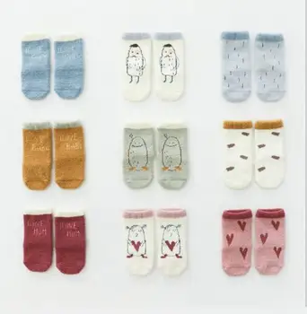 От 0 до 3 години, 3 чифта зимни плюс дебели кадифени детски чорапи, нескользящие детски чорапи с герои от анимационни филми, топли чорапи за новородени