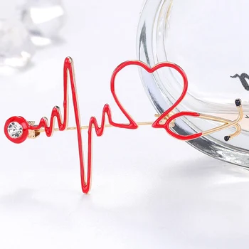 Емайл Любов Сърцето Стетоскоп, Брошки, За Жени, Мъже Crystal Сърцебиене Форма На Доктор Медицинска Сестра Бижута Брошка Икона