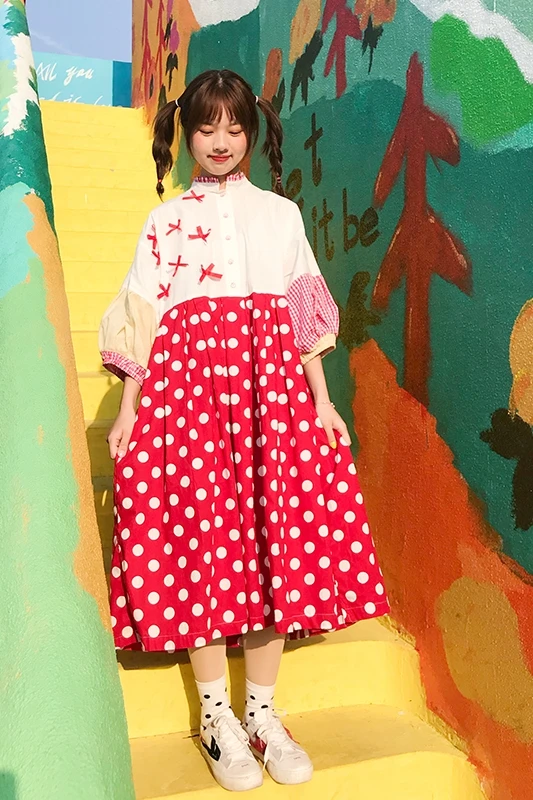 Японското винтажное лятото сладка свежа рокля на точки с висока талия, уважаеми викторианска рокля с принтом, кавайное рокля за момичета, готическа лолита, op Изображение 2