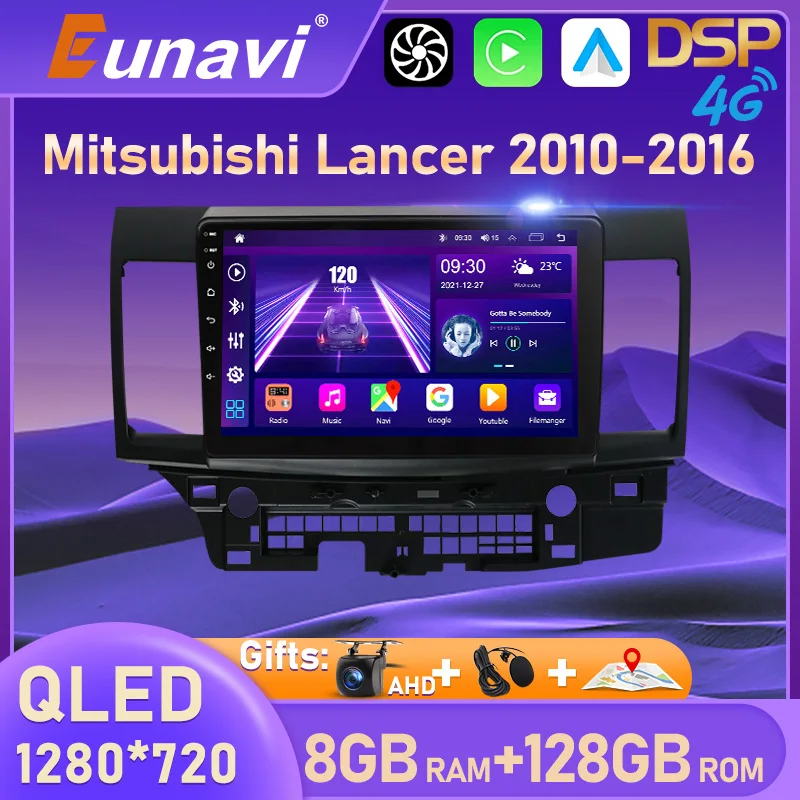 Eunavi 2 din Android 10 Автомобилен Радиоприемник GPS За Mitsubishi Lancer 2010-2016 Carplay Мултимедиен плейър 2din 4G QLED без dvd Изображение 0