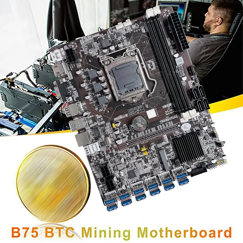 B75 12 Карта на GPU БТК дънна Платка за майнинга + процесор G620 + Термопаста + Кабел превключвател 12XUSB3.0 (PCIE) Слот LGA1155 DDR3 Оперативна памет, MSATA Изображение 3