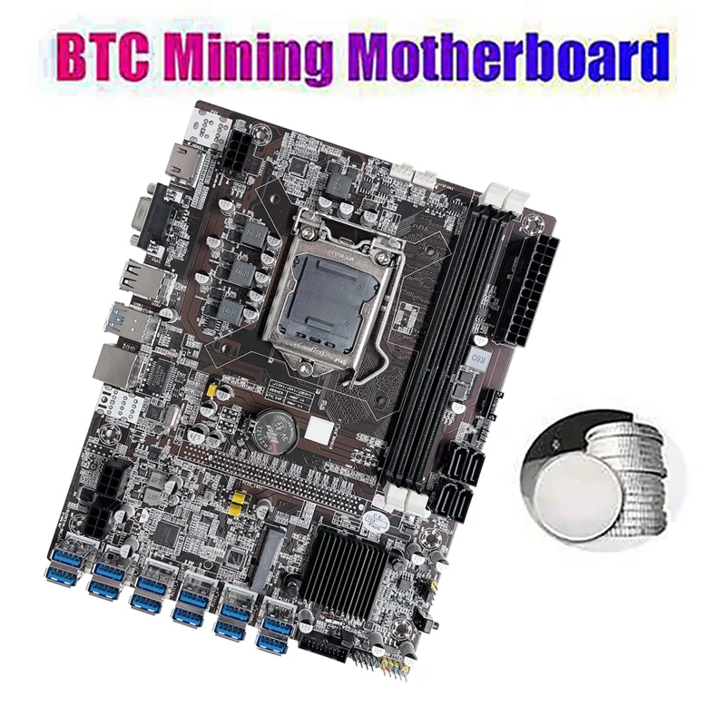 B75 12 Карта на GPU БТК дънна Платка за майнинга + процесор G620 + Термопаста + Кабел превключвател 12XUSB3.0 (PCIE) Слот LGA1155 DDR3 Оперативна памет, MSATA Изображение 4