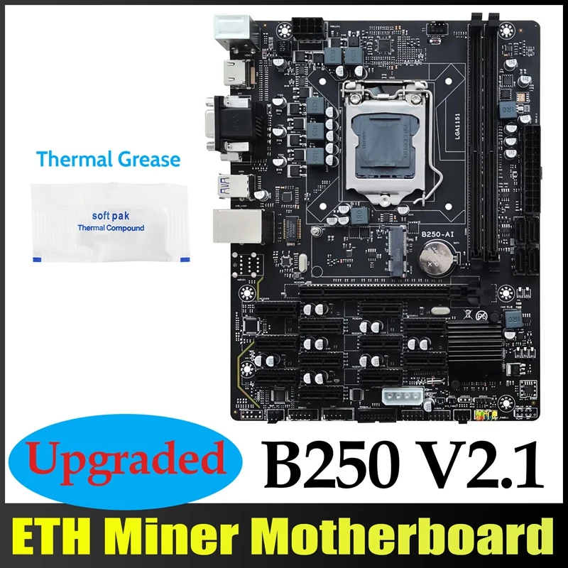 B250 V2.1 дънна Платка за майнинга БТК + термопаста 12XPCIE LGA1151 DDR4 MSATA USB3.0 дънна Платка за майнинга B250 ETH Изображение 0