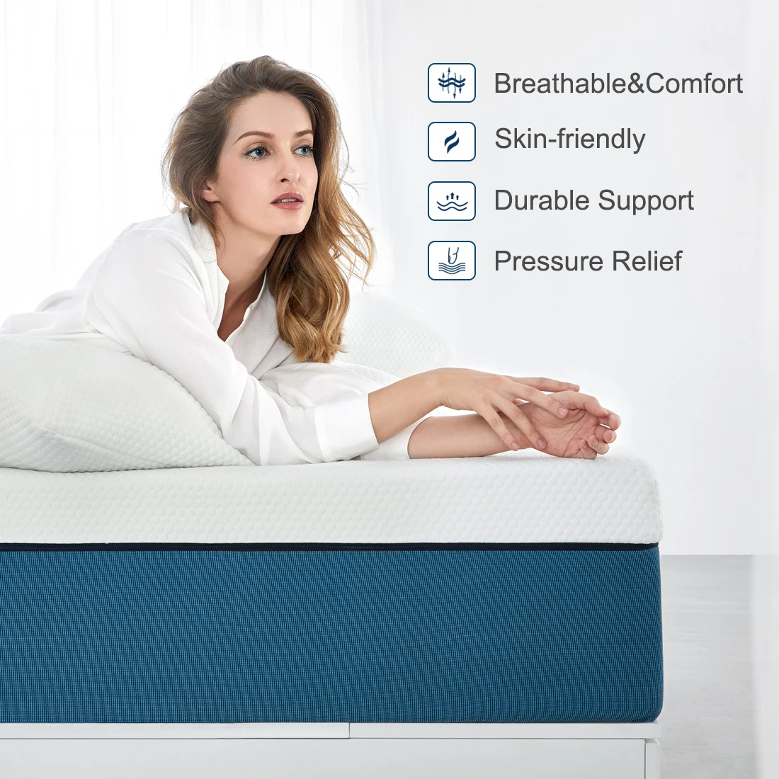 Molblly 10-инчов Дишаща Охлаждащ Гелевый матрак с ефект на памет за по-хладен сън Изображение 2