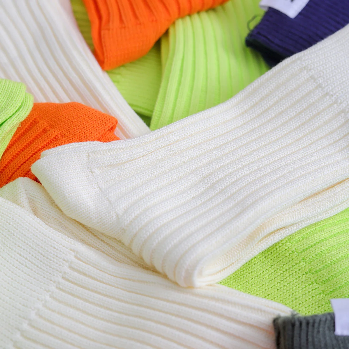 2 бр. = 1 двойка Нови, Модерни, Класически ярки цветове, Памучни мъжки чорапи в рубчик, Обикновена, Оранжеви, Бели, червени, сиви, Стрейчевые, за тежката промишленост, Sox Изображение 3