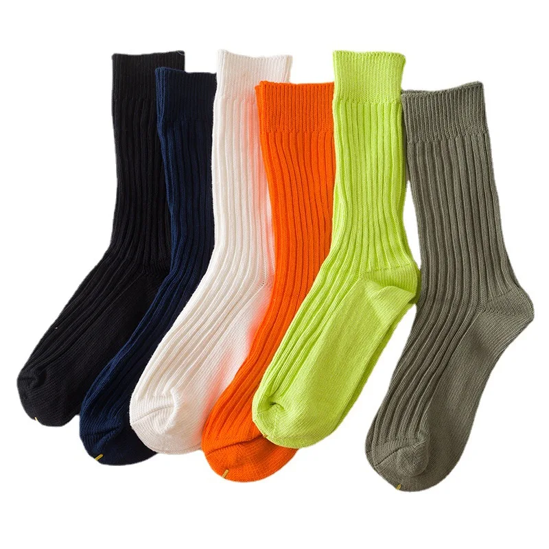 2 бр. = 1 двойка Нови, Модерни, Класически ярки цветове, Памучни мъжки чорапи в рубчик, Обикновена, Оранжеви, Бели, червени, сиви, Стрейчевые, за тежката промишленост, Sox Изображение 4