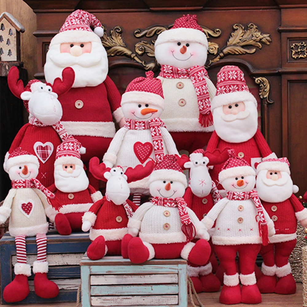 Голям Размер На Коледни Кукли Разтегателен Дядо Коледа, Снежен Човек Лосове Играчки, Коледни Фигурки Коледен Подарък За Едно Дете Червен Коледен Коледа Орнамент Изображение 1