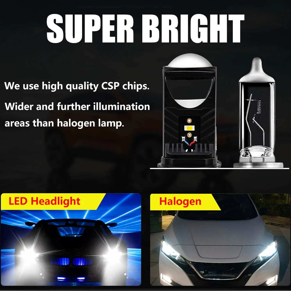 Лампа H4 фаровете на колата E32-T9 - това е универсален led източник на светлина, изработени от чип сдс и конденсаторной лещи, може да подаде 12 от 6000 До точка светлина Изображение 2
