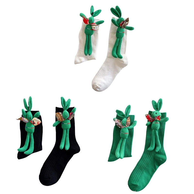 Дамски Мъжки Памучни Чорапи в Рубчик Harajuku, Сладки 3D Подвижни Мультяшные Меки Чорапи с Голям Заек за Кукли, Хип-Хоп, Скейтборд, Среден 37JB Изображение 0
