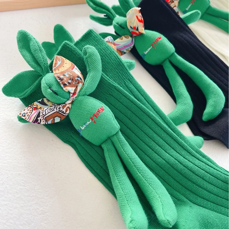 Дамски Мъжки Памучни Чорапи в Рубчик Harajuku, Сладки 3D Подвижни Мультяшные Меки Чорапи с Голям Заек за Кукли, Хип-Хоп, Скейтборд, Среден 37JB Изображение 5